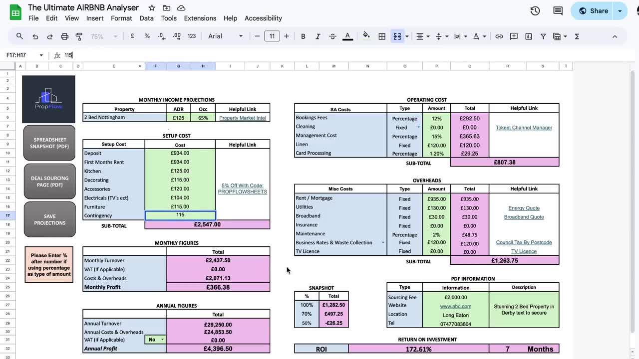 Ultimate AIRBNB Analyser | Perfect for Deal Sourcing | ROI and Net Profit |  Template Included | How to Video | Rent to Rent and Owned
