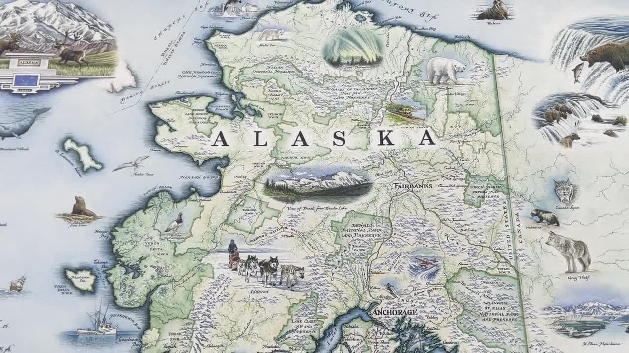 Alaska State Hand-drawn Map Poster | Authentic 24x18 Vintage-style