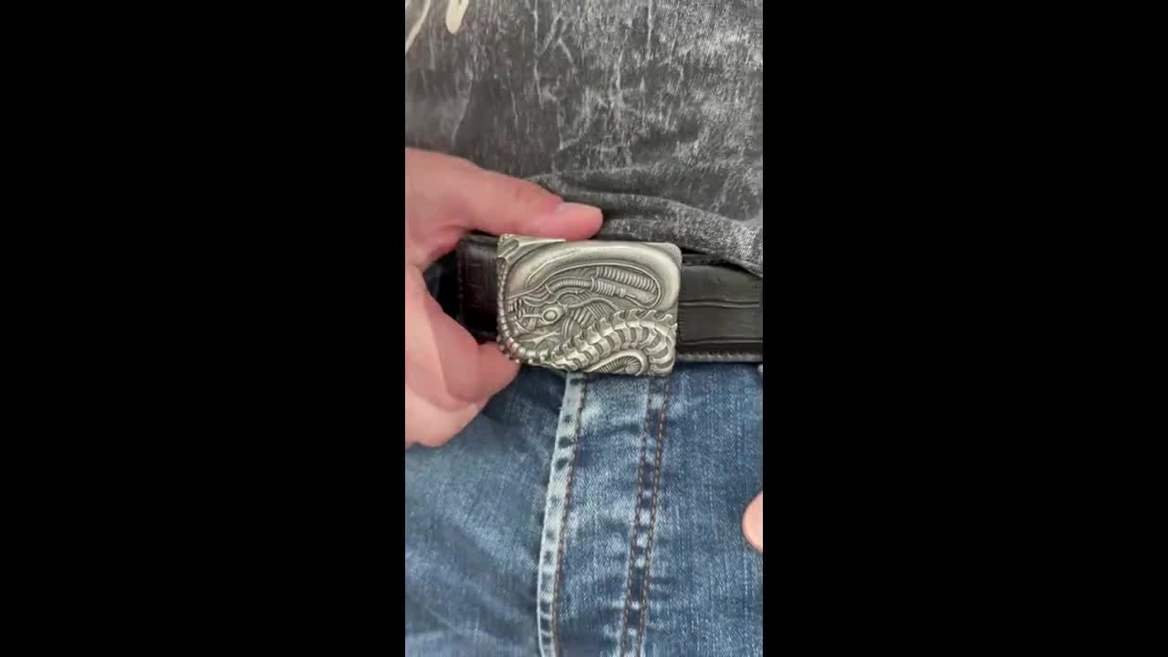Unique 925 Sterling Silver Belt Buckle Alien Vs Predator on
