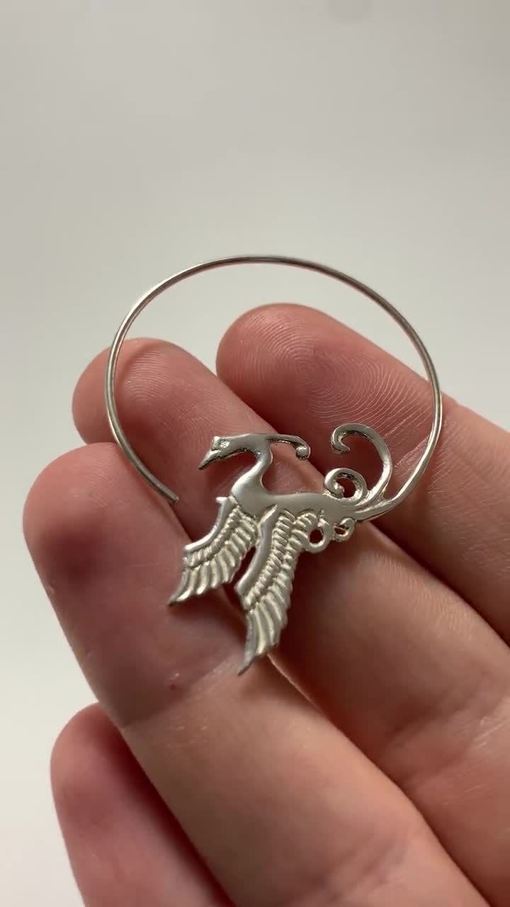 Rising Phoenix Bird Hoop Earrings in Solid Sterling Silver S52 