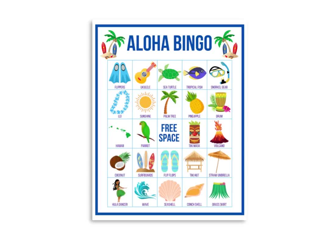 Aloha Bingo, Luau Bingo, Hawaiian Bingo, 30 Printable Luau Bingo Cards,  Luau Birthday, Luau Party Game, Luau Birthday Party, Hawaiian Games