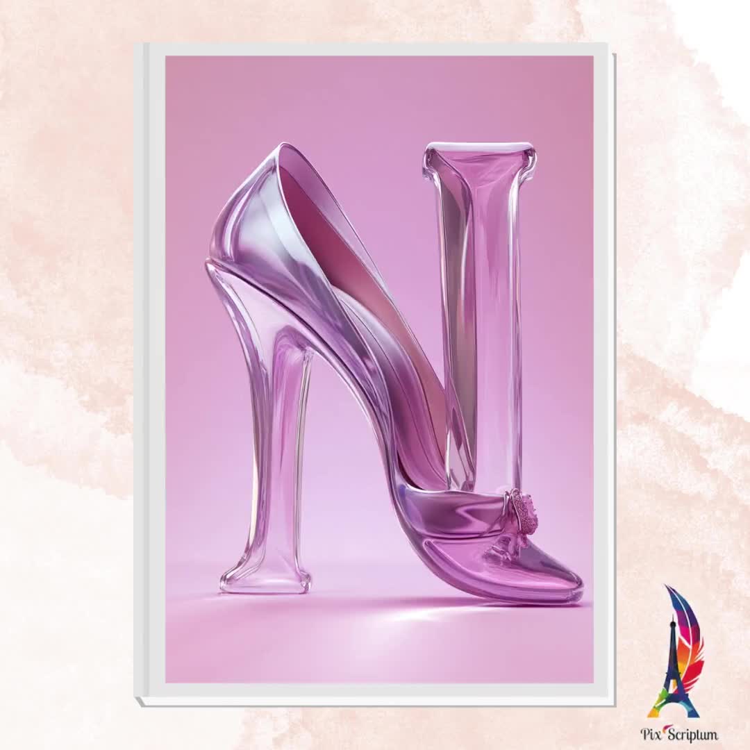 Gepersonaliseerde alfabetposter – enkele letter of initiaal naar keuze – typografie met hoge hakken – chique en glamoureuze wanddecoratie video poster