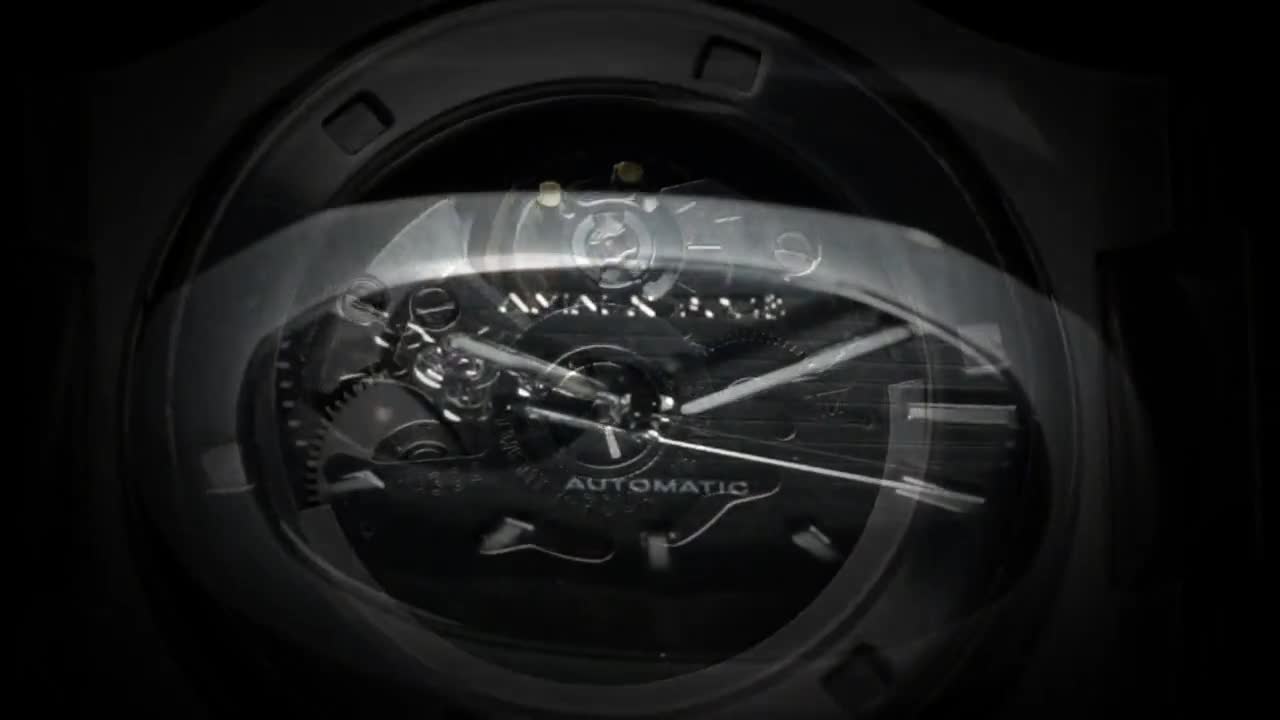 Automatisch herenskelethorloge: roestvrijstalen achthoekige ring video poster