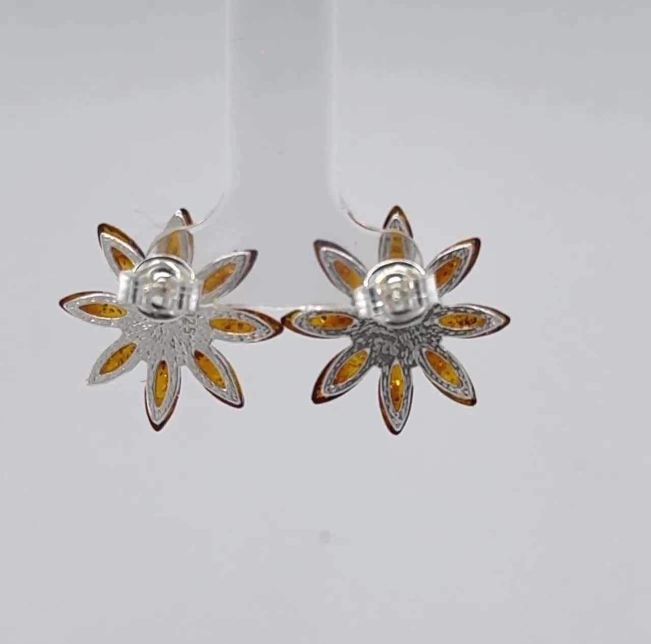 Orecchini A Sfera In Ambra Baltica E Argento 925 | Donna | Colore Cognac Ricco | Ipoallergenici 11x11 Mm