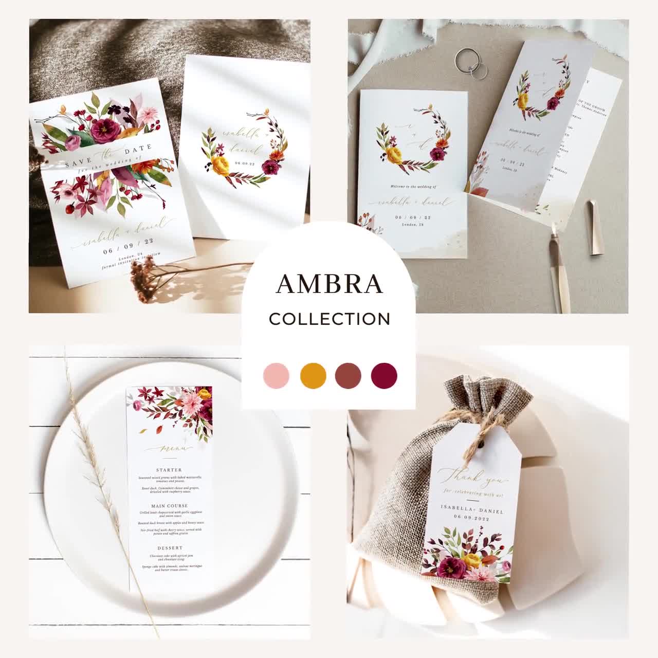 Buy AMBRA Fall Wedding Invitation Bundle, Burnt Orange Wedding