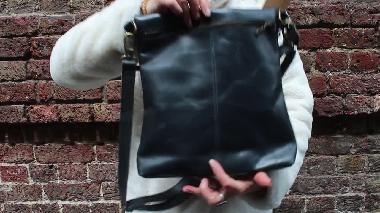 Mini Amelie Black Leather Foldover Messenger Bag Multiway 