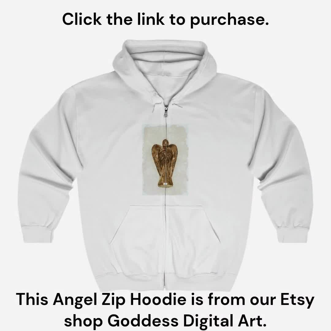 Full Zip Up Hoodie Sweatshirt Angel Watercolor Pyrite Digital Art