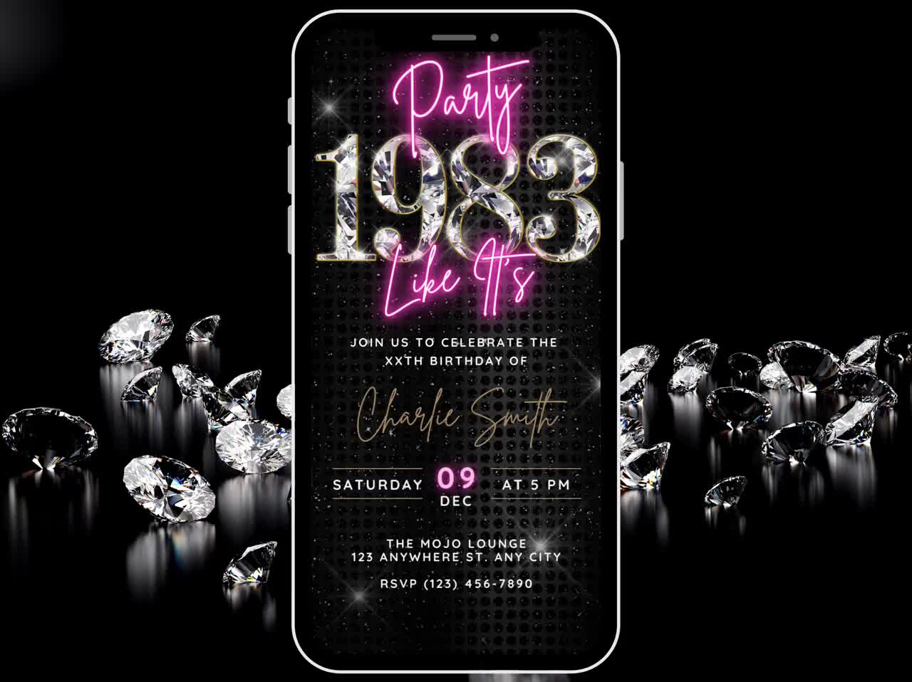 Personalized Party Like Its 1984 Birthday Invitation - ANY YEAR, Animated  Womens Birthday Invite, Digital Birthday Evite, Editable Template