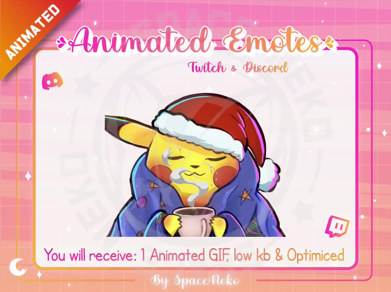 Animated Christmas Cute Chibi Emote For Twitch And Discord Pokemon Pikachu  Anime Chocolate