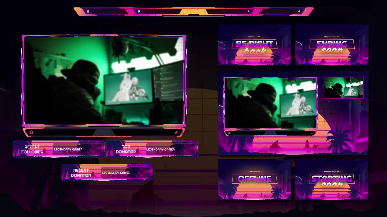 GTA Twitch Overlay Package for Obs/retrowave/miami/los