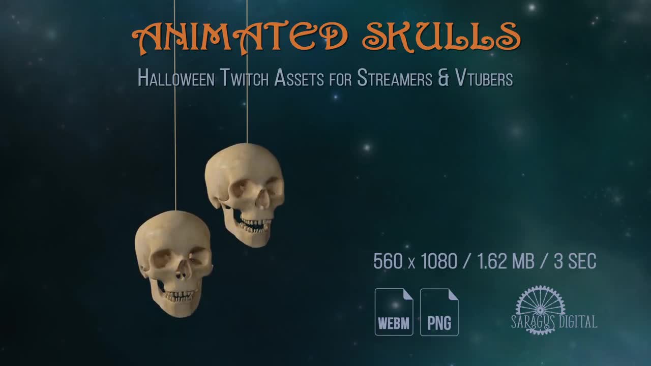 Halloween stream decoration, animated Twitch overlay, scary skull