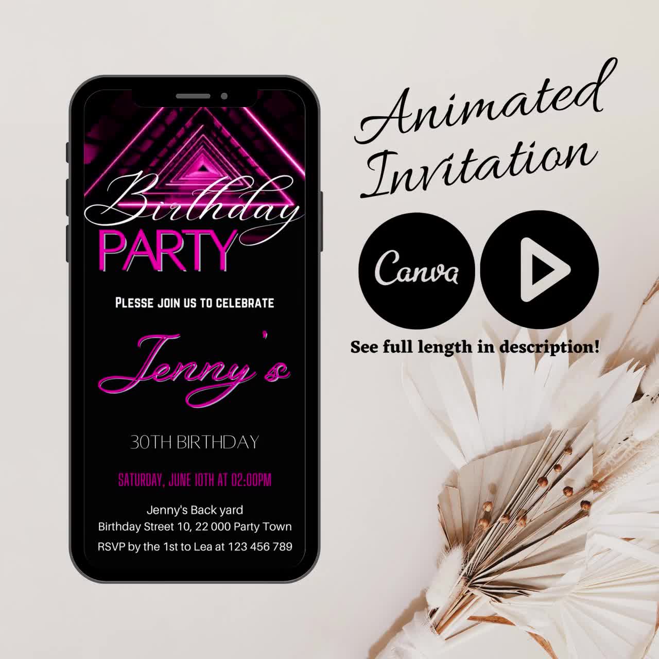 Pink Birthday Party Invitation Animated Video Invite 