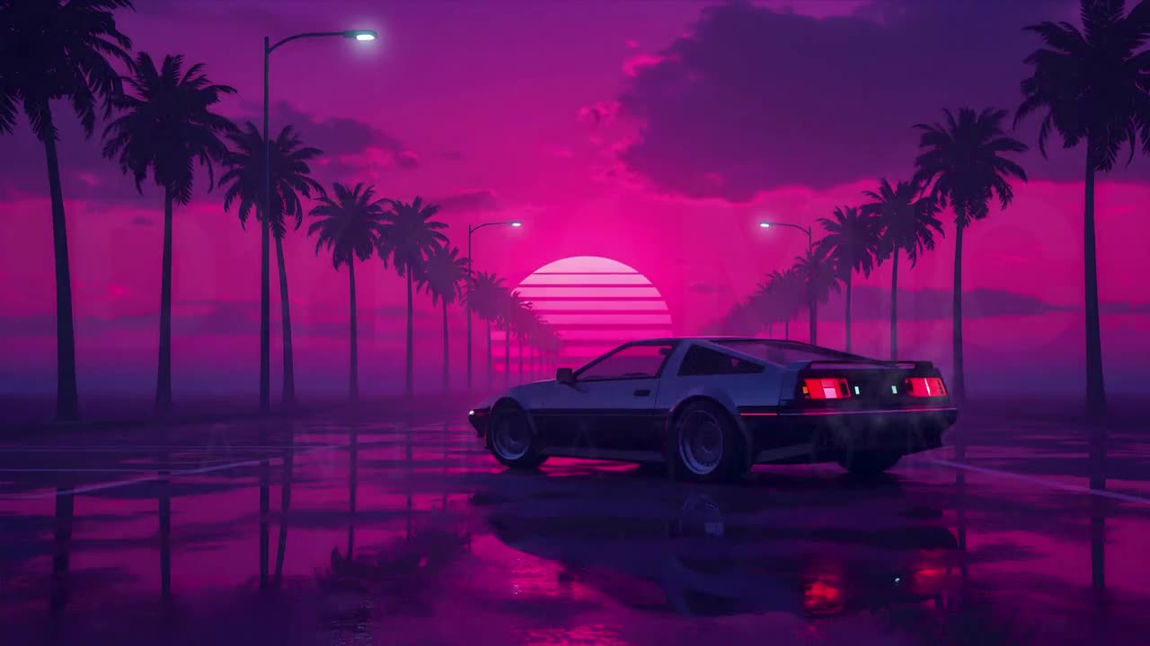 Animated Background | Synthwave Car & Neon Sunset | Retro