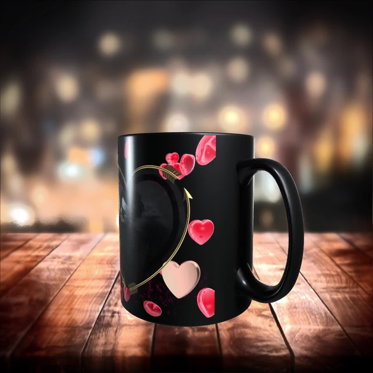 Tazas de café apilables de 11 oz con diseño de amor de soporte, juego de 4