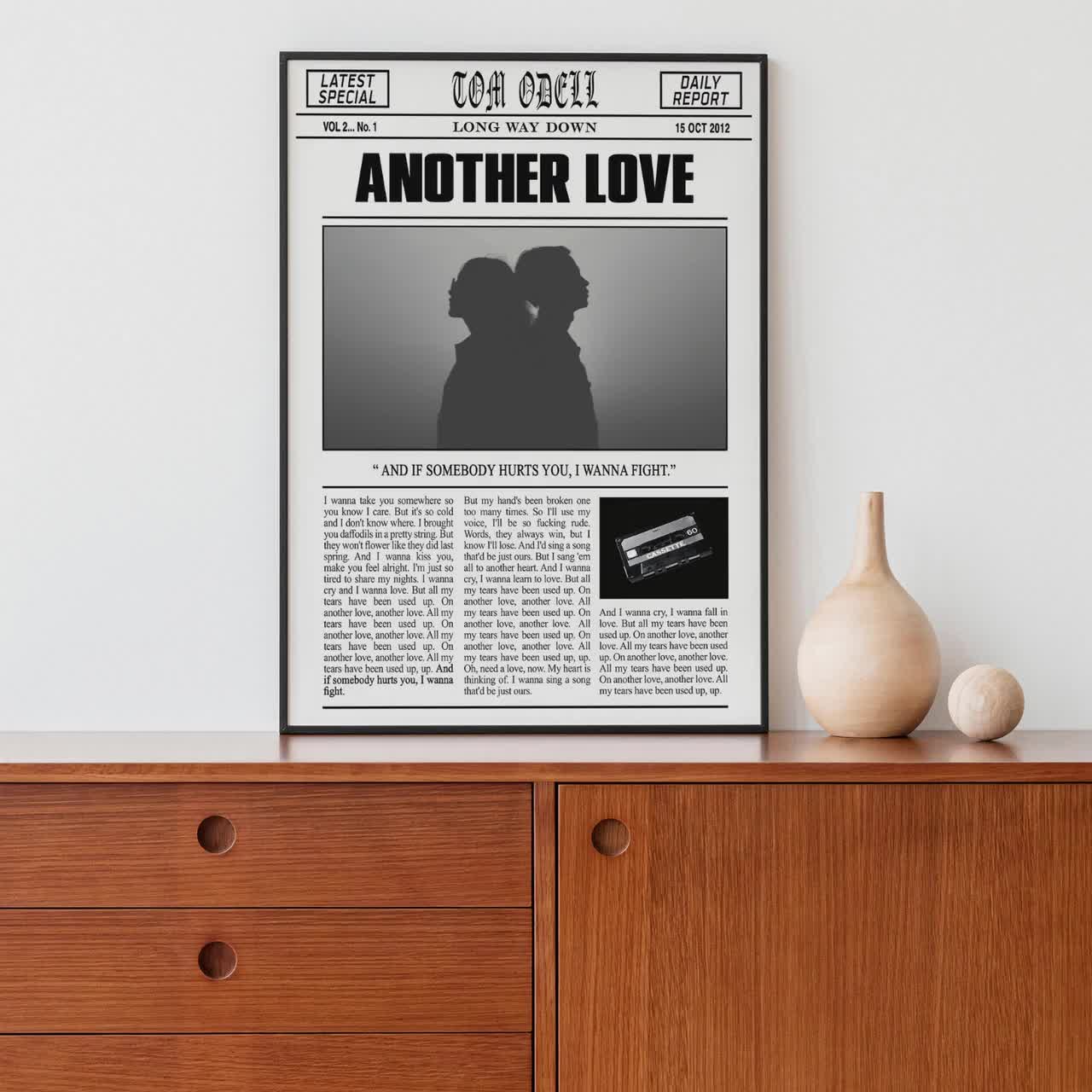Tom Odell Newspaper Print, Another Love Lyrics Print, Long Way