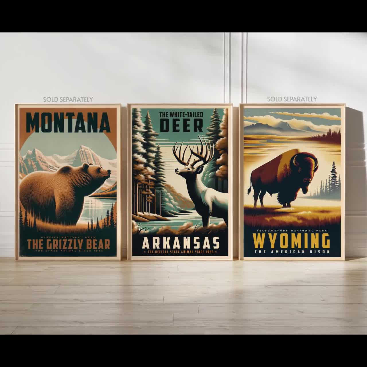 SET Of 3 Montana Wilderness Animals Travel 2024 Posters 20x30 High Res Poster