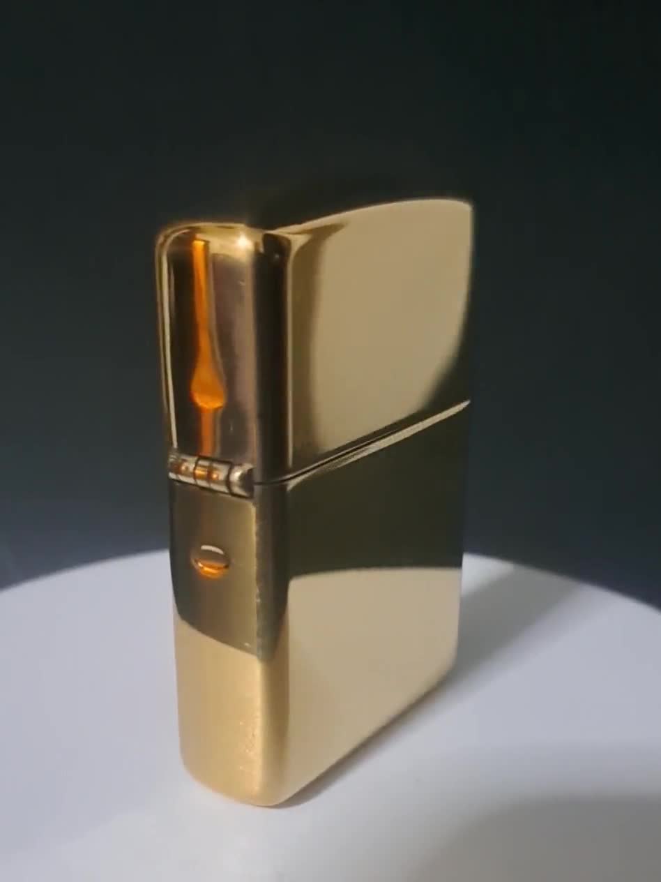 Custom Engraved Armor High Polish Golden Brass Zippo Lighter / Personalized with your photo or Text of choice video poster