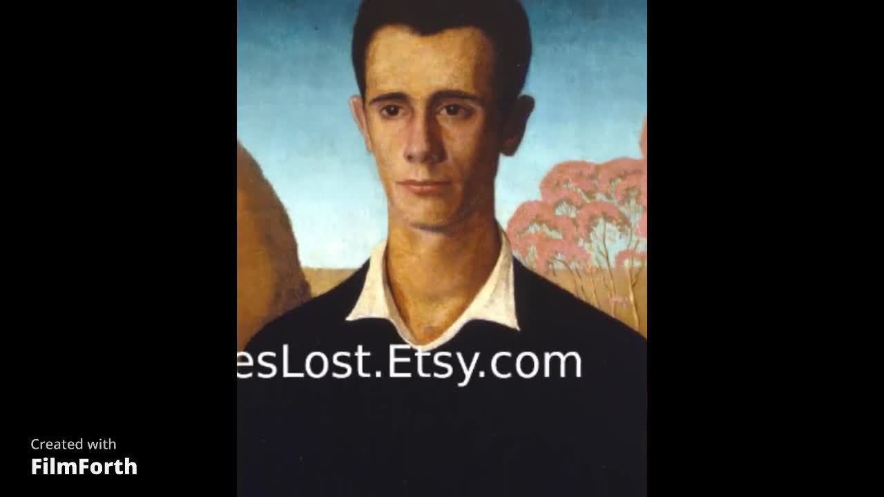 HANDSOME YOUNG MAN Grant Wood Print Oil Painting Portrait Arnold Pyle Gay  Interest Skinny dipping Art