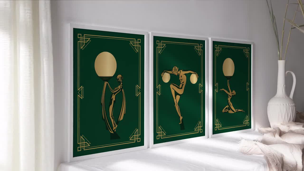 Art Deco Prints, Set of Prints, Green Art Deco, Art Deco Poster, Art Deco  Wall Art, Gold Art Deco, Wall Art Print, Art Deco, Green Gold 