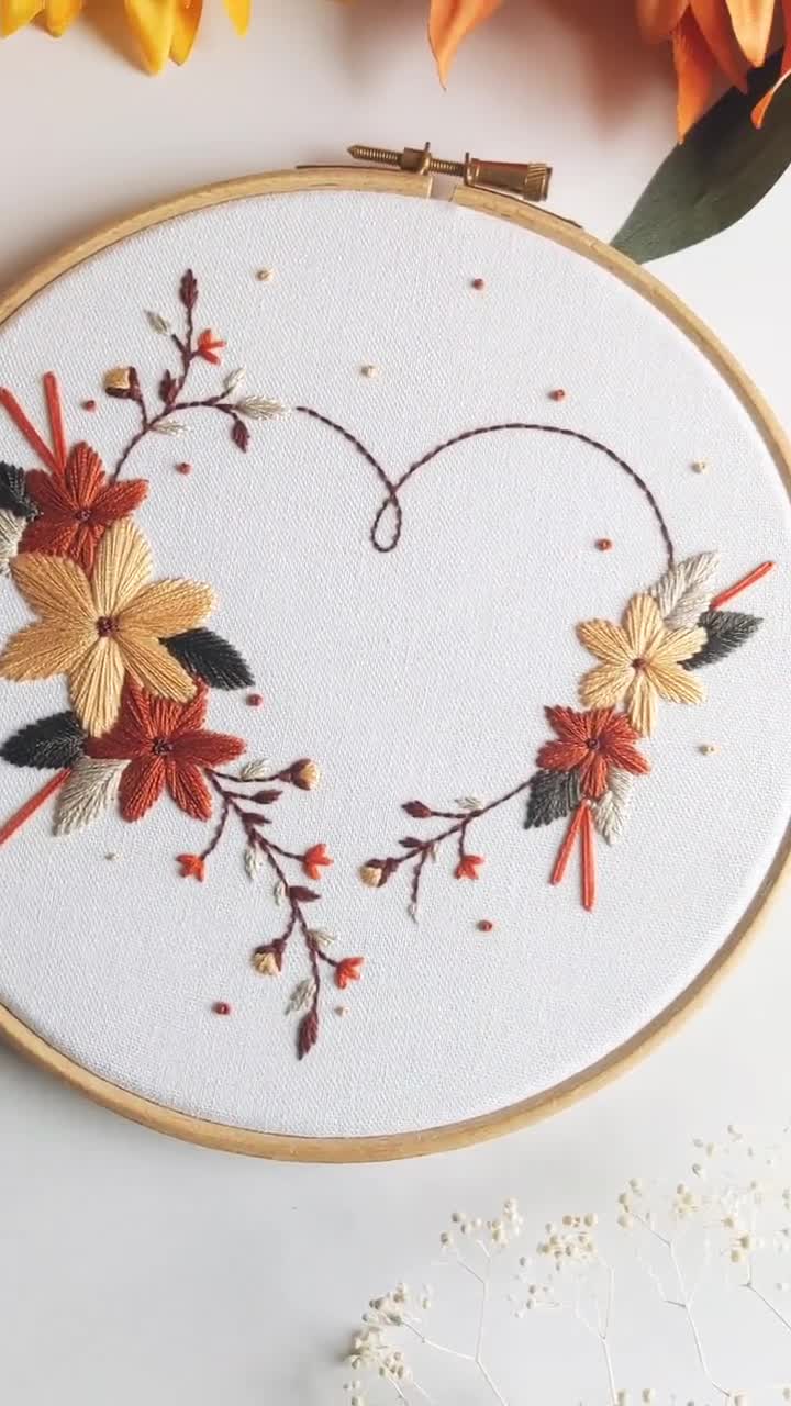 Floral Heart Embroidery Kit 7 Hoop Love and Botanical Theme Thoughtful  Handmade Creative Gift Can Be Personalised 