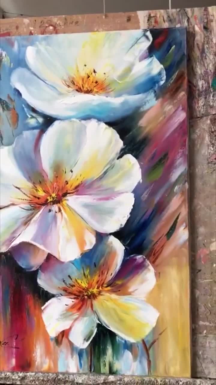 Pittura verticale lunga Fiori astratti stretti Tela artistica Decorazione  da parete alta Pittura a olio floreale Set di arte verticale floreale lunga  e stretta a 3 pezzi -  Italia