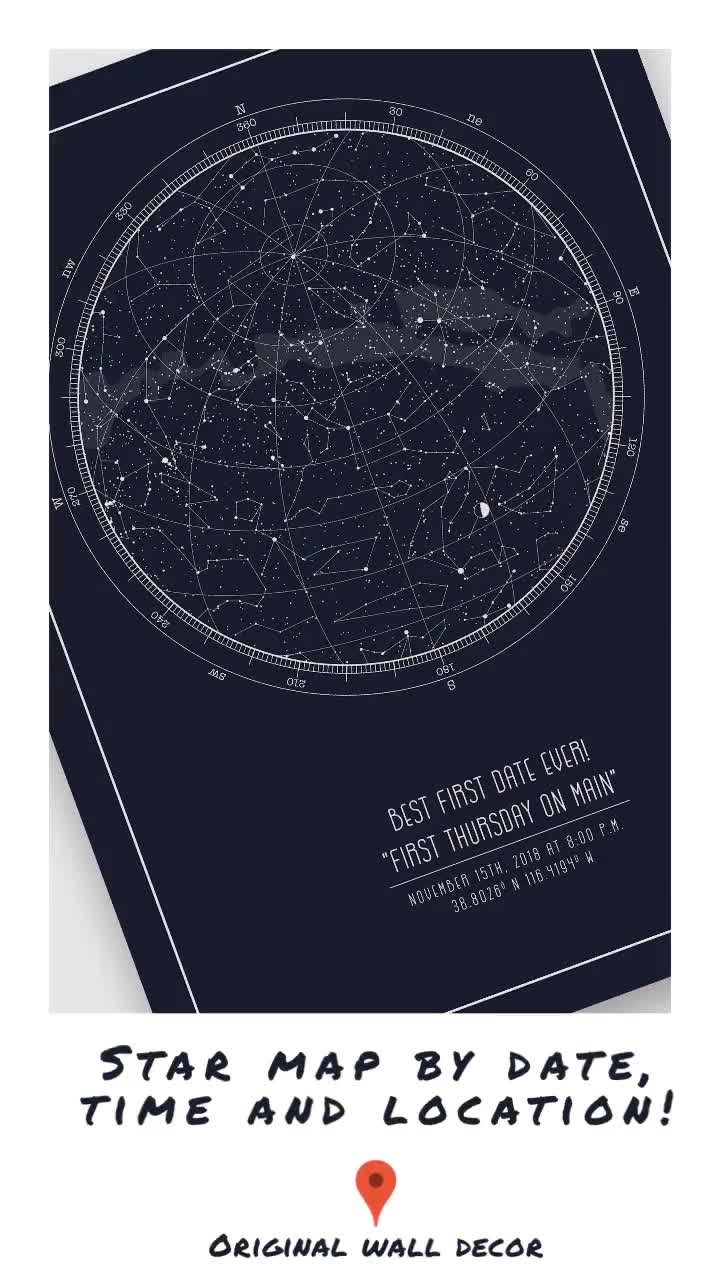 Digital star map, Night sky print, New apartment gift, Celestial map, image size:720x1280