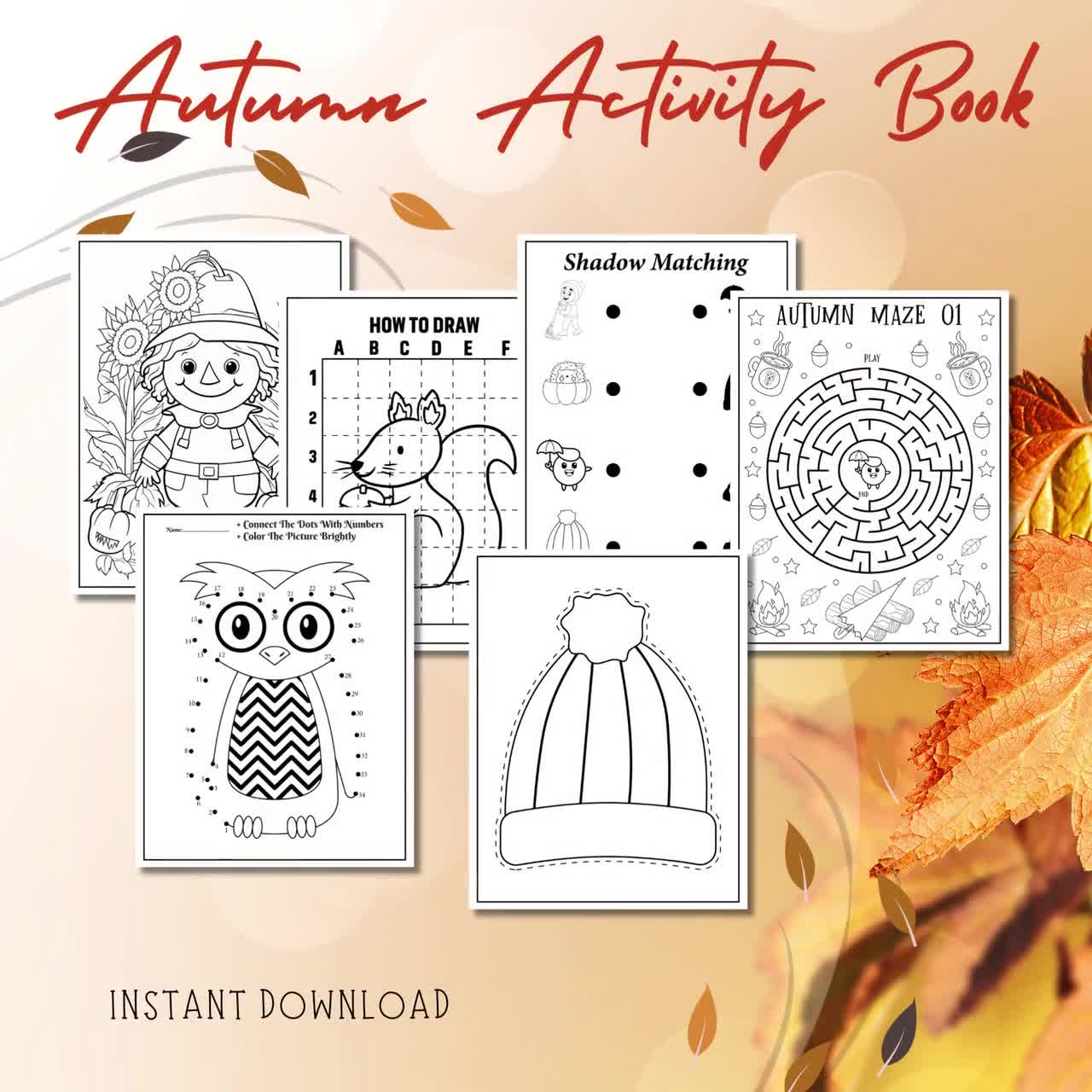 Autumn Preschool Packet, Scissor Skills, Autumn Activity Pages, Shadow  Matching,Fall Activity For Kids,Preschool Worksheets,Toddler Activity