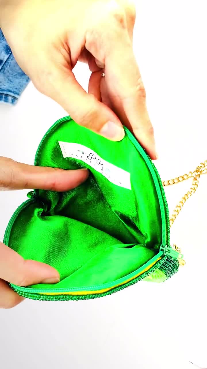 Avocado Purse, Beaded Avocado Bag, Avocado Crossbody Clutch Bag