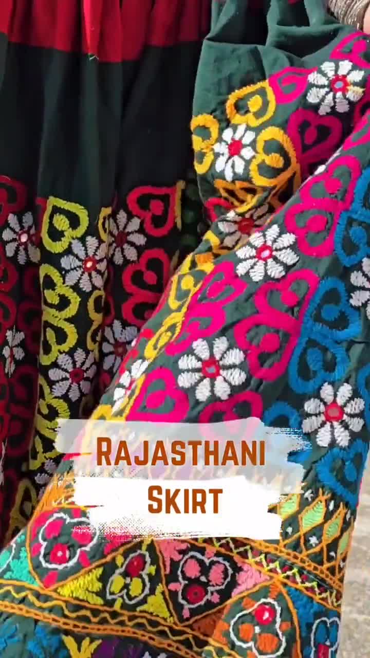 Vintage Banjara MOCHI-AARI Handmade Mirror Work Skirt/ Cross