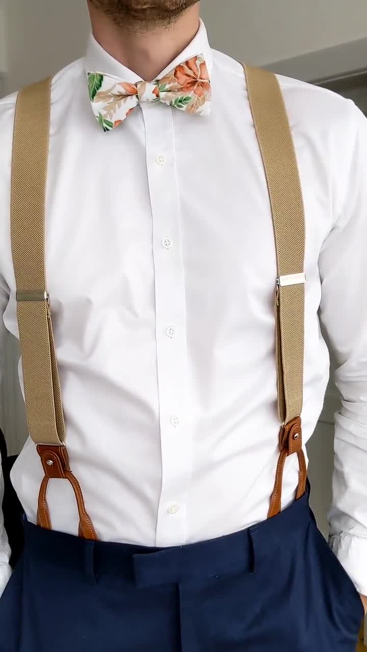 Beige Suspenders for Men, Button Suspenders, Wedding Suspenders for Groom  Groomsmen, Elastic Suspenders, Clip Suspenders -  New Zealand