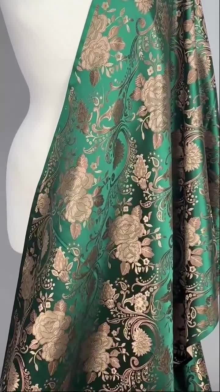 MAYJOYDIY Tessuto Jacquard Verde Scuro Floreale – 1 Metro (74,5 Cm Larghezza) In Poliestere Per Cucito E Fai Da Te