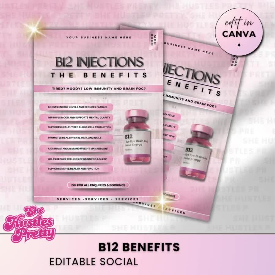 B12 Injection Social Media Post: Aesthetician Marketing, DIY Canva  Template, Editable Flyer for Instagram - PW