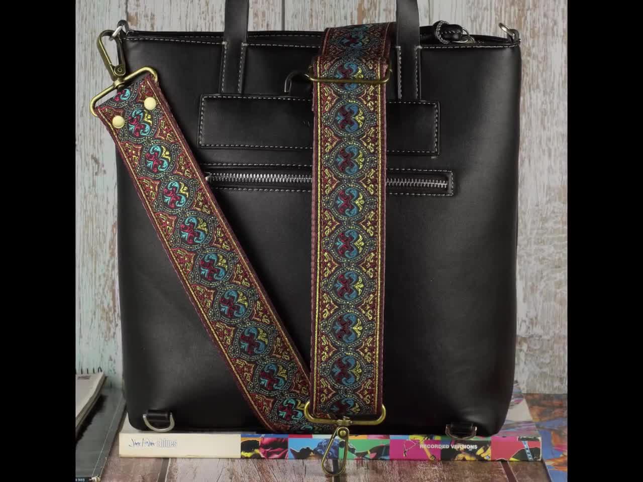 Handbag and purse strap based in hippie guitar straps with Native design
