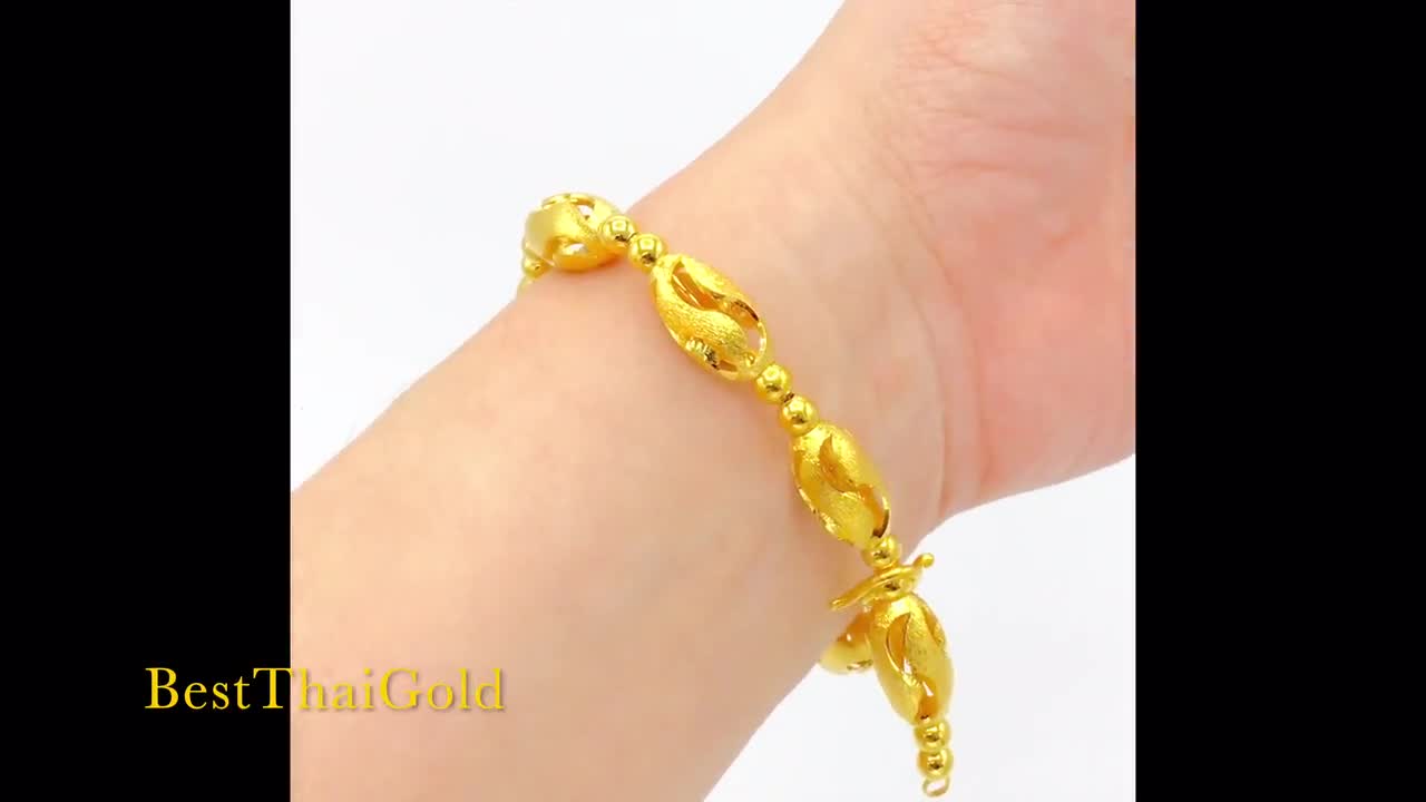 Beaded Gold Link Chain Bracelet,Thai Gold Bracelet,Baht Chain 22K 24K  Yellow Gold Plated,Asia Gold Jewelry,Handmade Jewelry,Birthday Gift