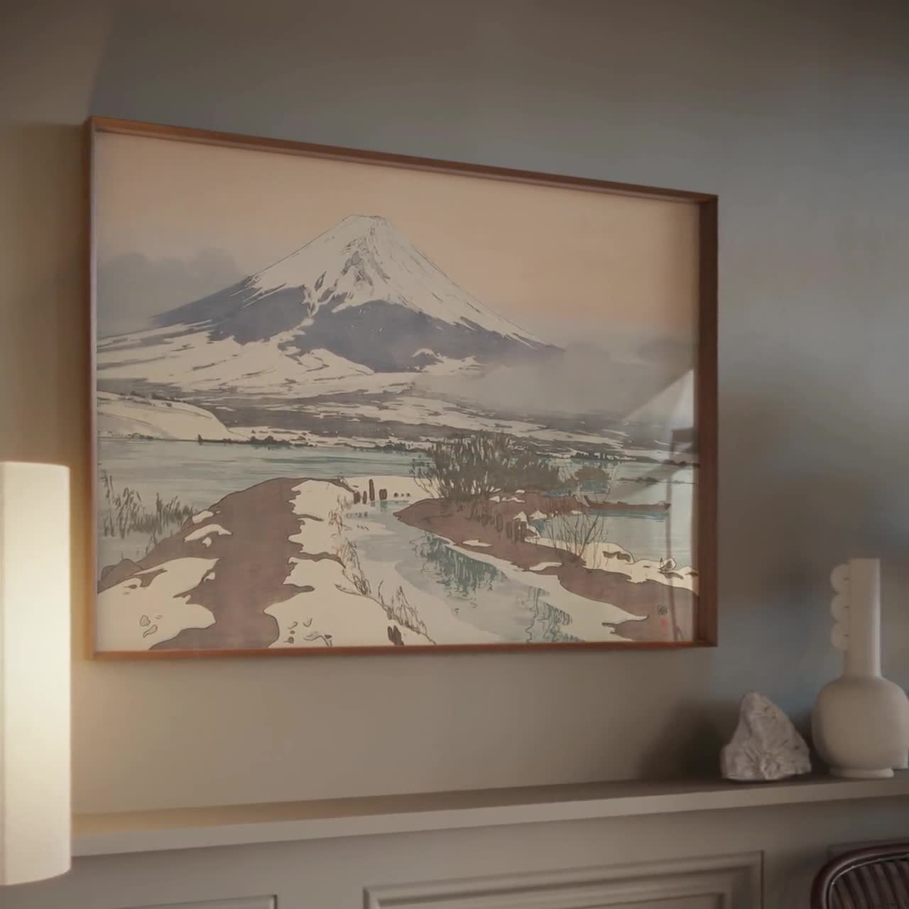 Fuji From Kawaguchi Lake Art Print Japanese Winter Landscape Wall