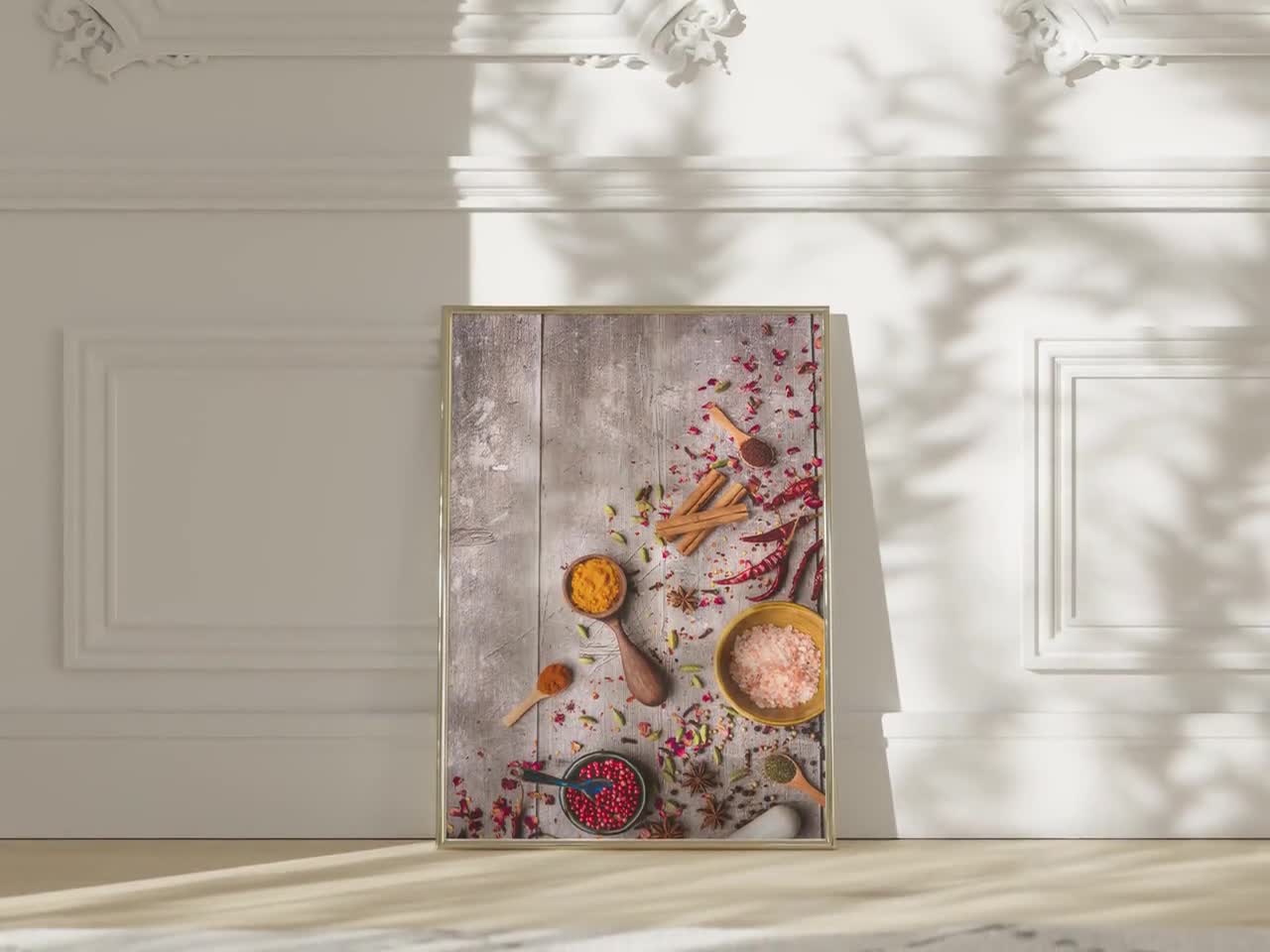 Colorful Spices Still Life Photography Print: Rustic Kitchen Wall