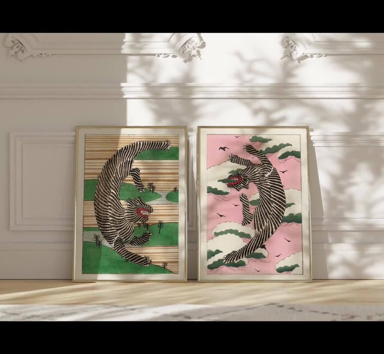 Set of 2 Vintage Japanese Tiger Illustration Prints by Taguchi