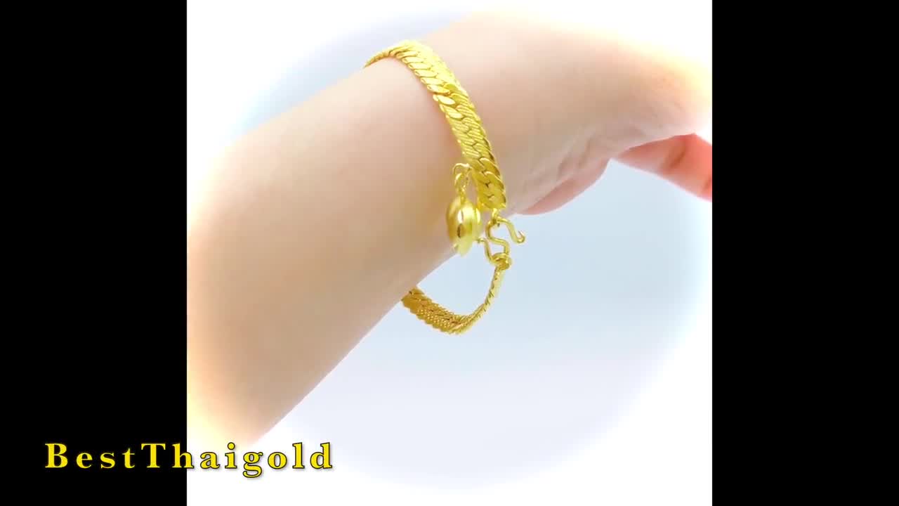 Flat Chain Gold Bangle Bracelet,Thailand Baht Gold Wedding Jewelry,22K 23K  24K Yellow Gold Bracelet,Cuff Bracelet,Women Jewelry,Birthday