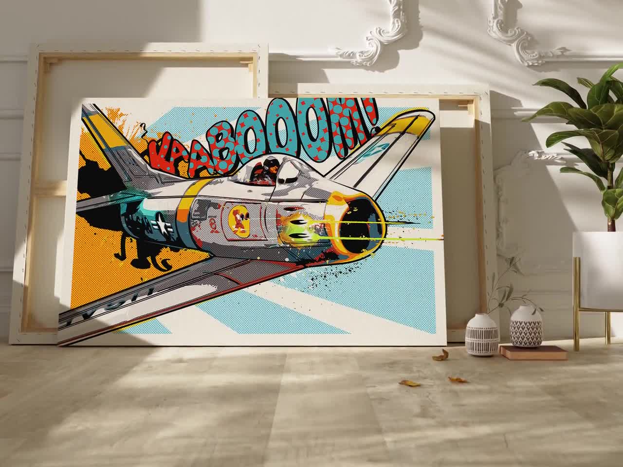 F-86 Sabre Jet Art Print | Pop Art Airplane Decor, Fighter Jet