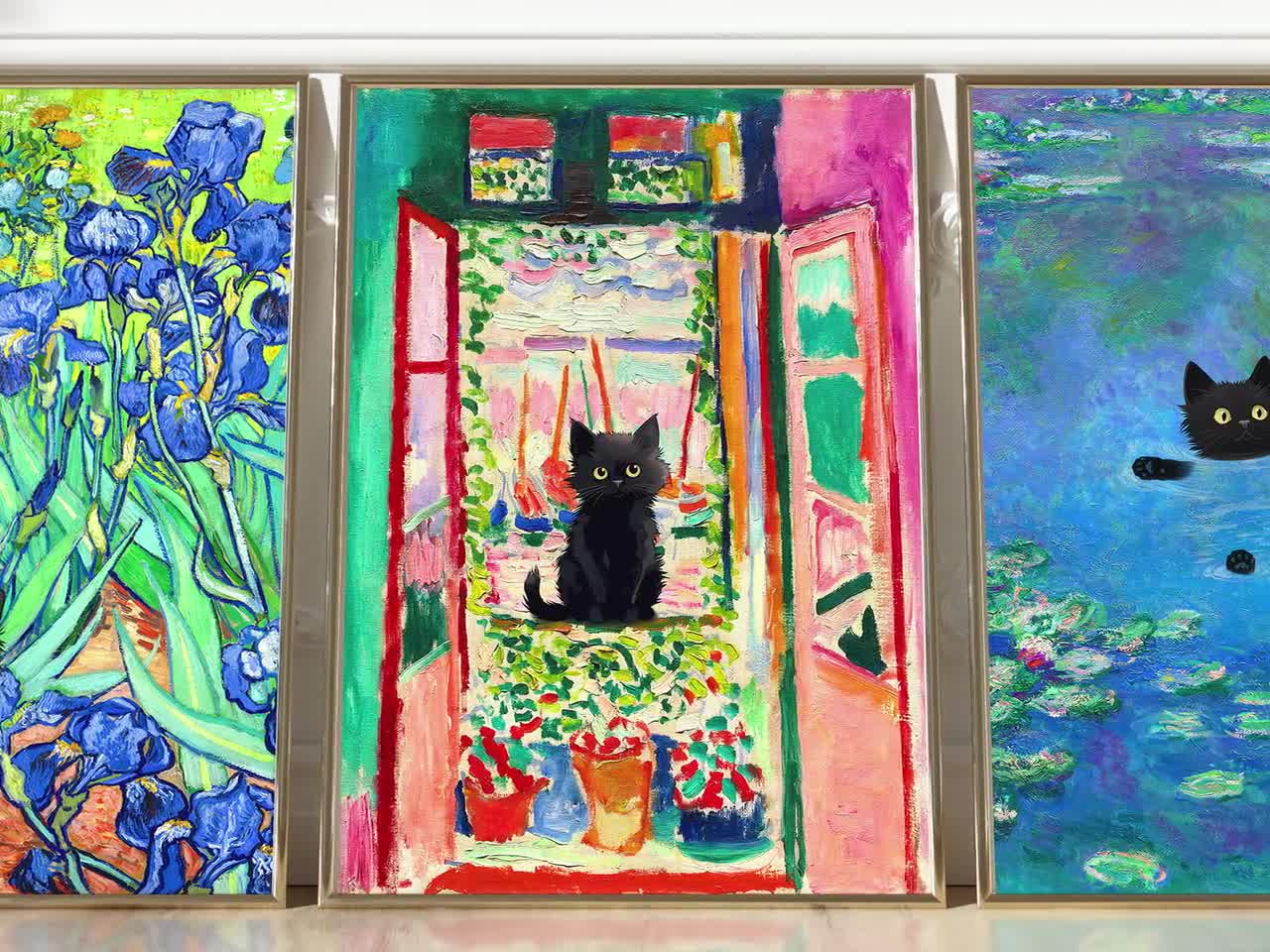 黒猫の壁アート モネ マティス ゴッホ プリント 寝室の壁飾り ベッドの