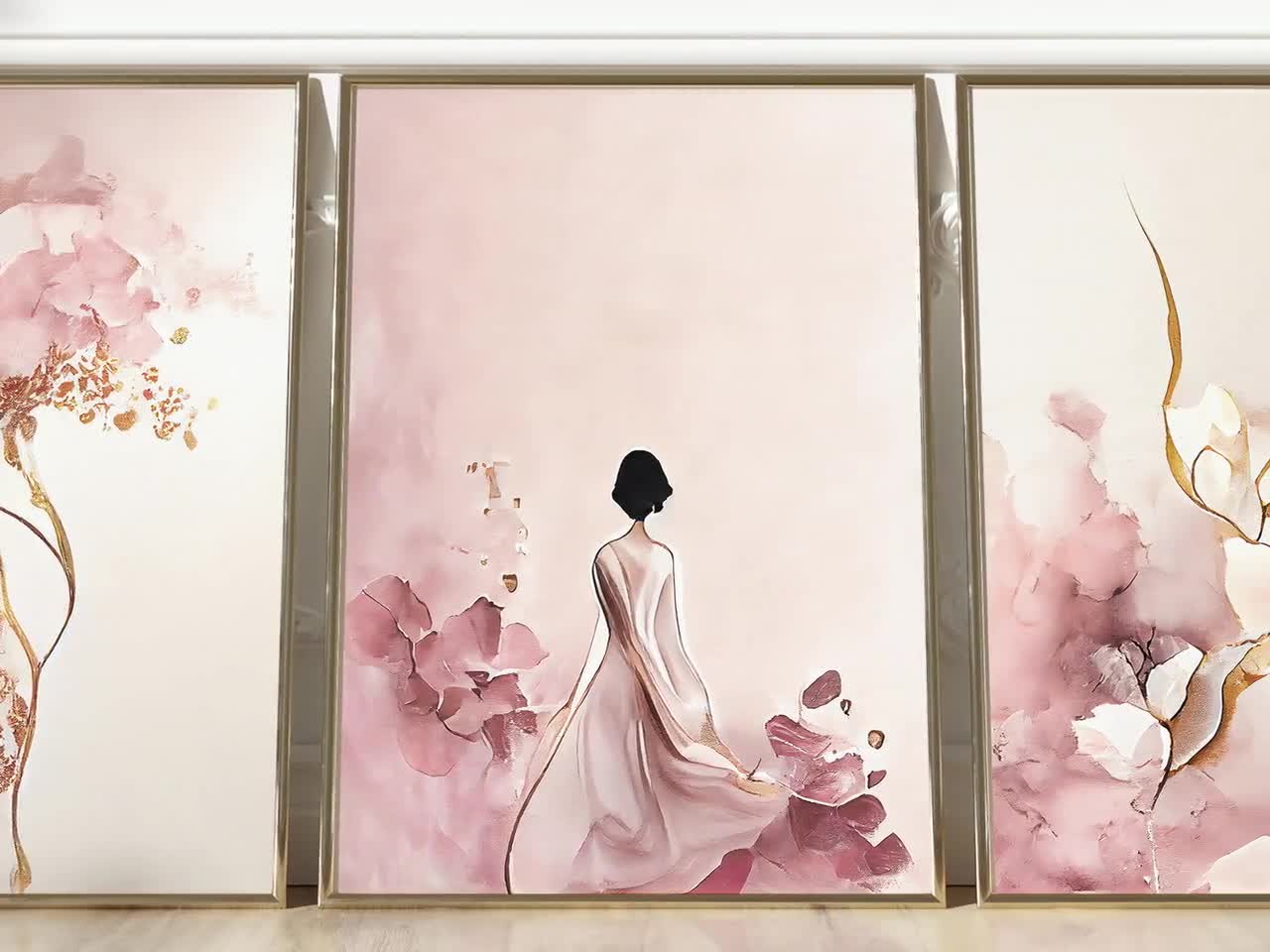 Set of 3 online Pink Floral Fashion Art Prints Posters