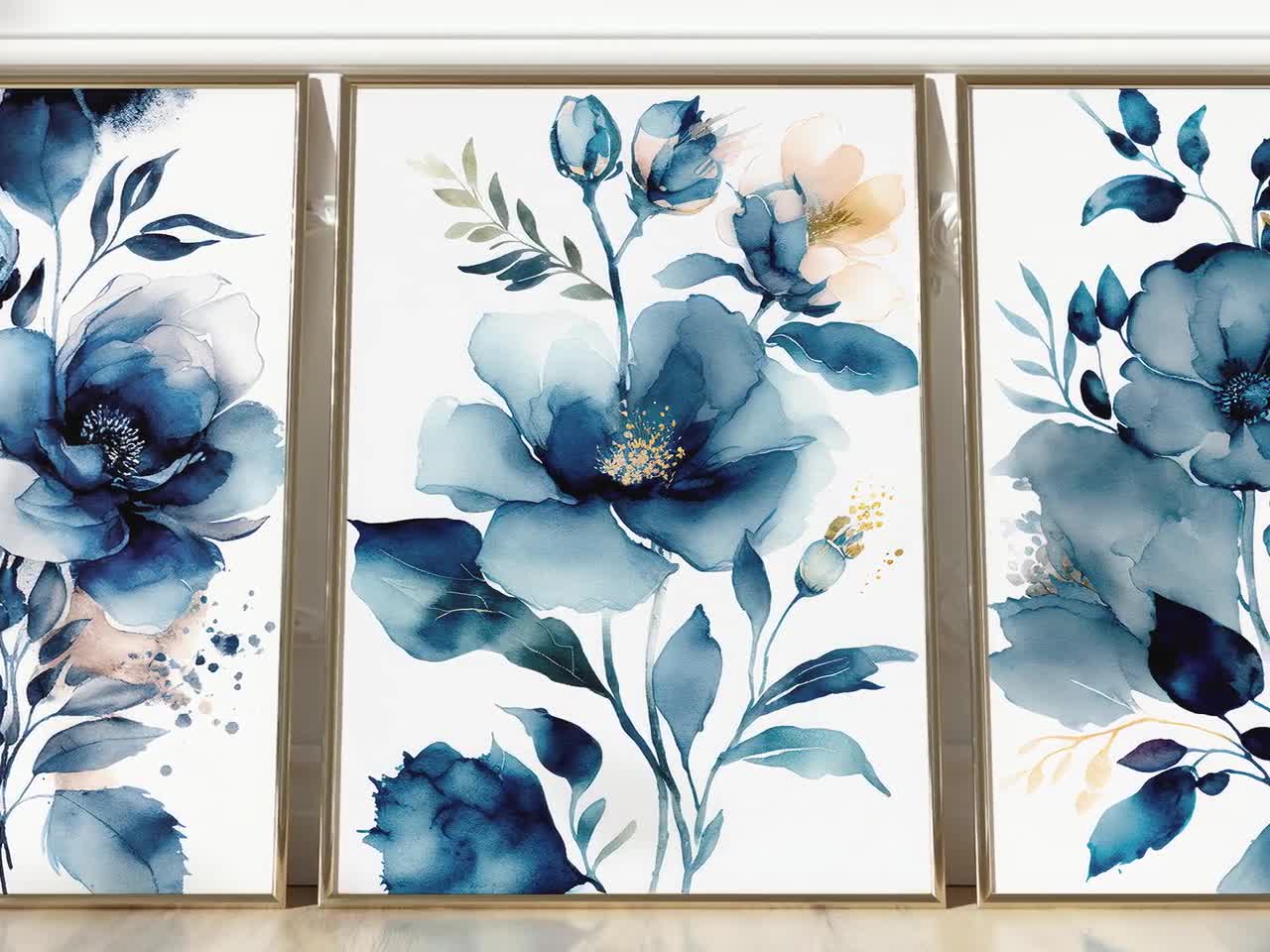 Watercolor Blue Flowers Set of 3 Prints Forget Me Not Nature Art Painting Indigo Baby 2024 Blue Floral Wall Art Botanical Print Minimalist Poster