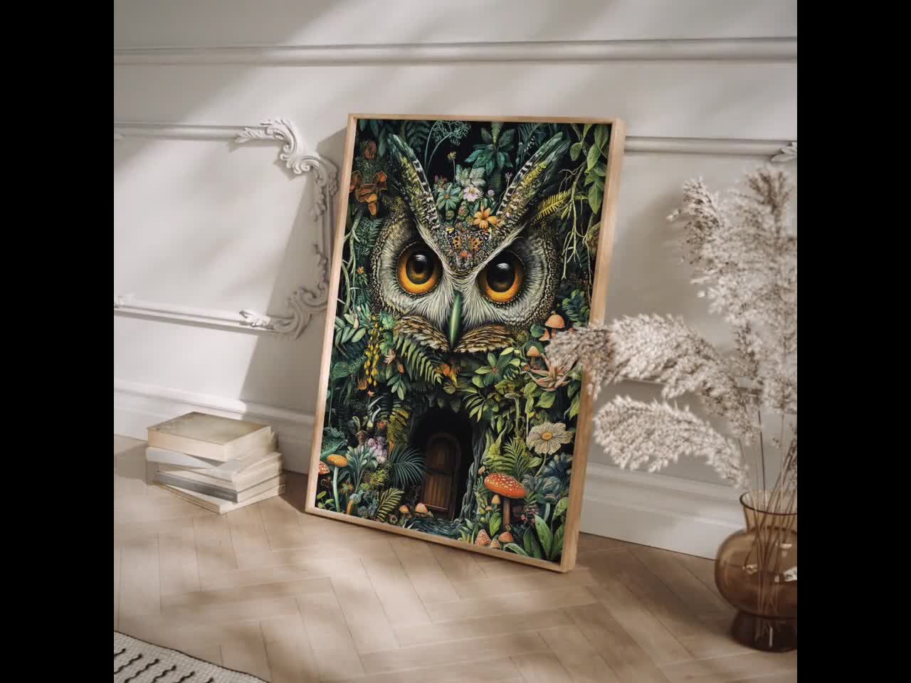 風変わりなフクロウのアートプリント | 花と森の植物画 - Etsy 日本