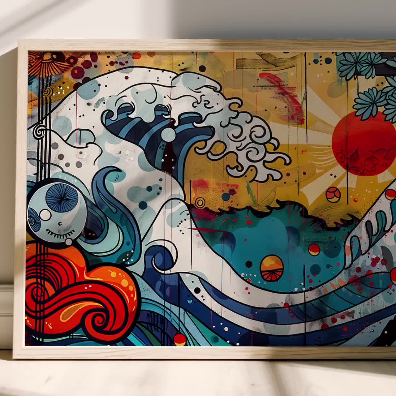 Japanese Wave Art Print: Takashi Murakami Style, Japandi Decor