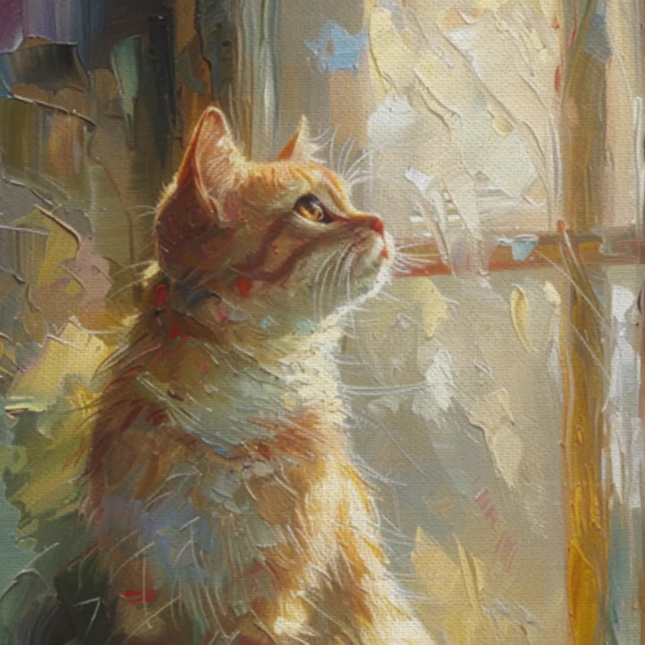 Handmade Oil Painting,Cat on window offers 15.5x15.5