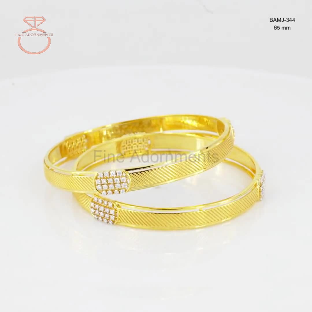 Solid 14k Yellow Gold Bangle Handmade Real Diamond Jewellery