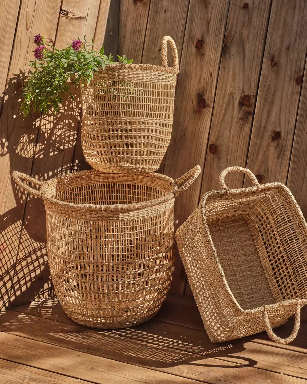 Graciadeco Weave Pantry Baskets Organization and Storage, Open Front  Storage Bins for Organizing Kitchen Snack, Hand Woven Large Seagrass Wicker