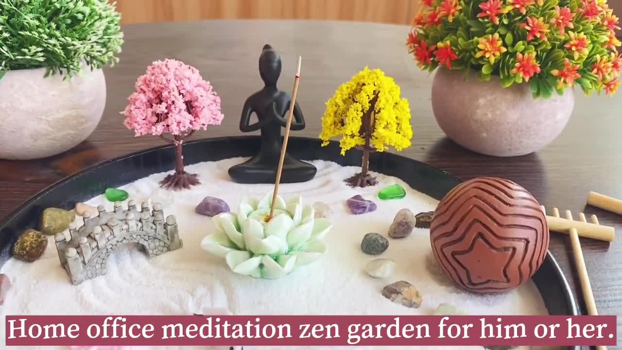 Tabletop Chakra Yoga Zen Garden - Meditation Altar Zen Kit Set Japanese  Crystal Quartz Rock Sand Zen Garden Home Office Spiritual Zen Gifts for