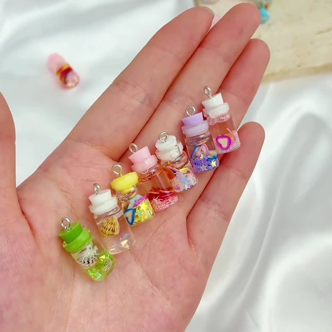 20x10mm Mini Glass Wishing Bottle Charms Beads With Resin 