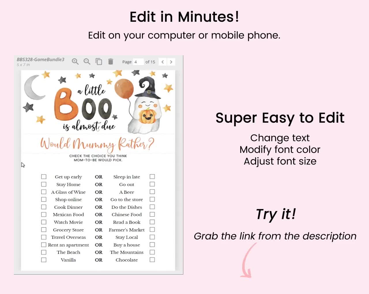 Editable A Little Boo Almost Due Baby Shower Game Bundle